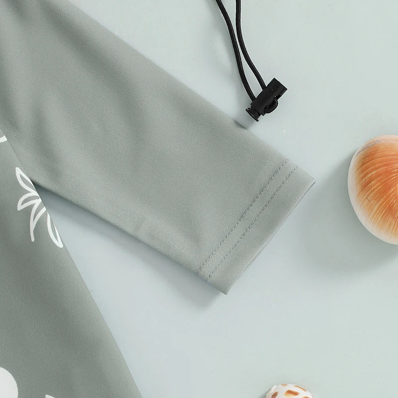 Child s Rash Guard Swimsuit Set with Tropical Palm Tree Print Long Sleeve Mock Neck Zip Bathing Suit and Matching Hat 2 Pieces