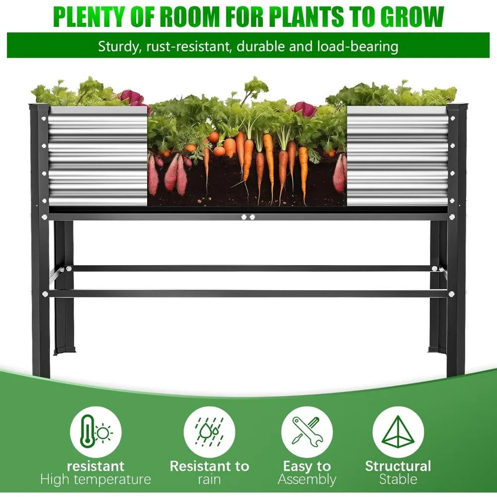 doniks 2pcs raised garden bed with legs, 48×24×32in large outdoor metal galvanized garden planting box, 600lb capacity for veget