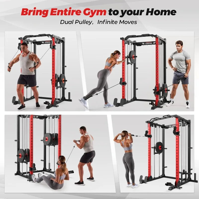 ARMAC Multi-Functional Power Rack-2000lbs Capacity All-in-One Squat Rack with Dual Pulley System for Home Gym Strength Training