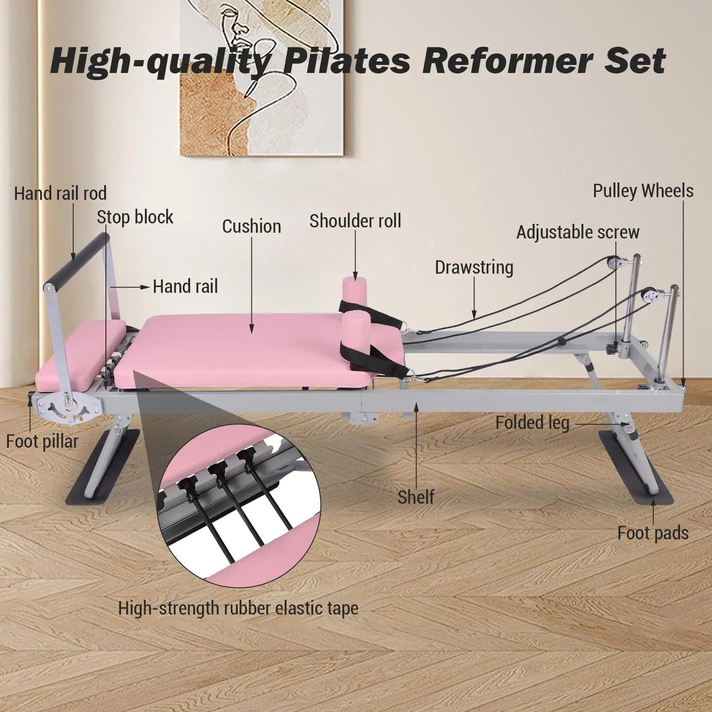 Pilates Reformer,Foldable Pilates Machine & Equipment for Home Use and Gym Workout,for Advanced and Beginners Users,Up to 250Lbs