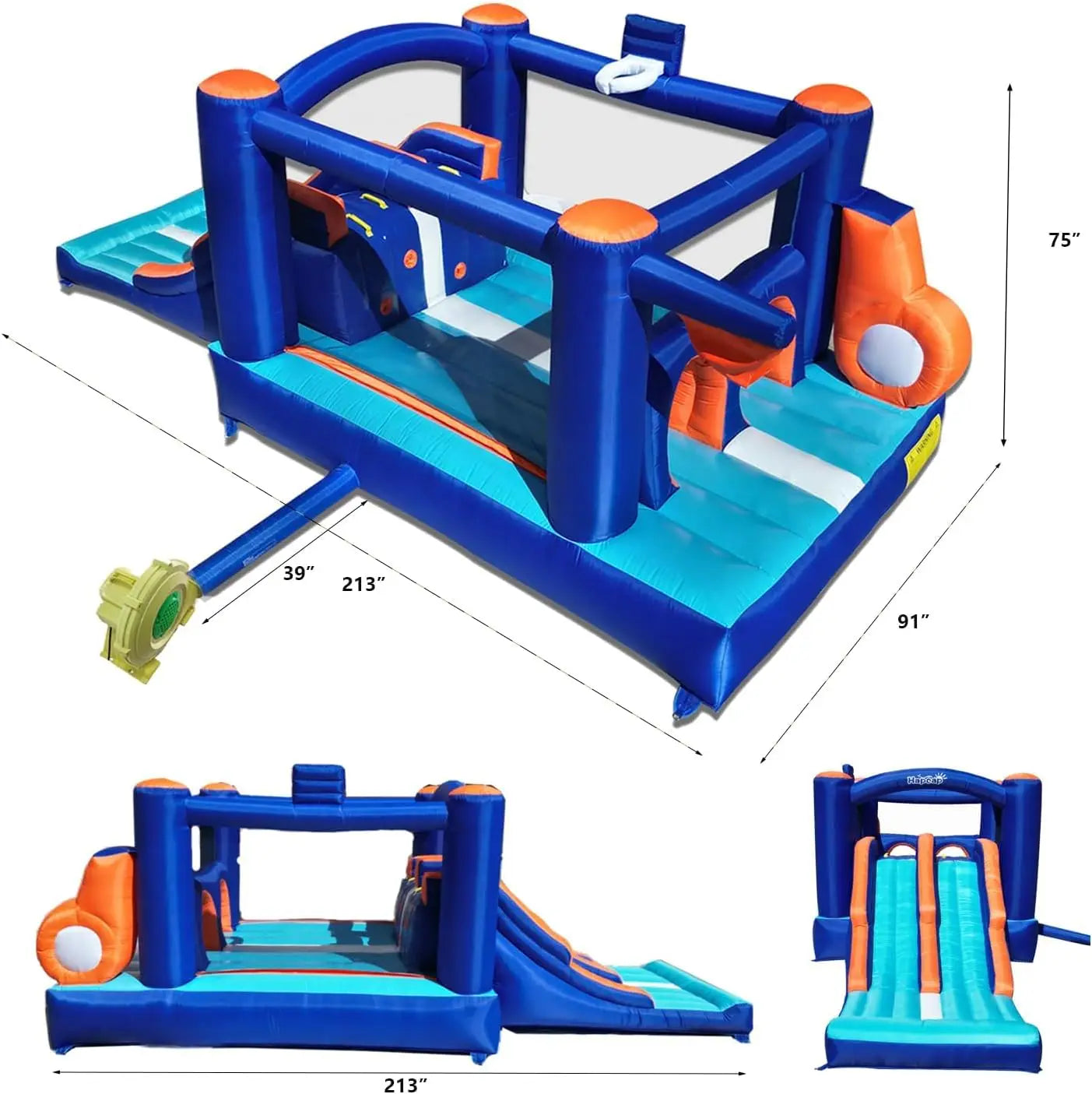 Bounce House Inflatable for Kids - 2 Racing Slides, Spacious Jumping Area, Tunnels & Climbing Walls with Blower for Outdoor Play