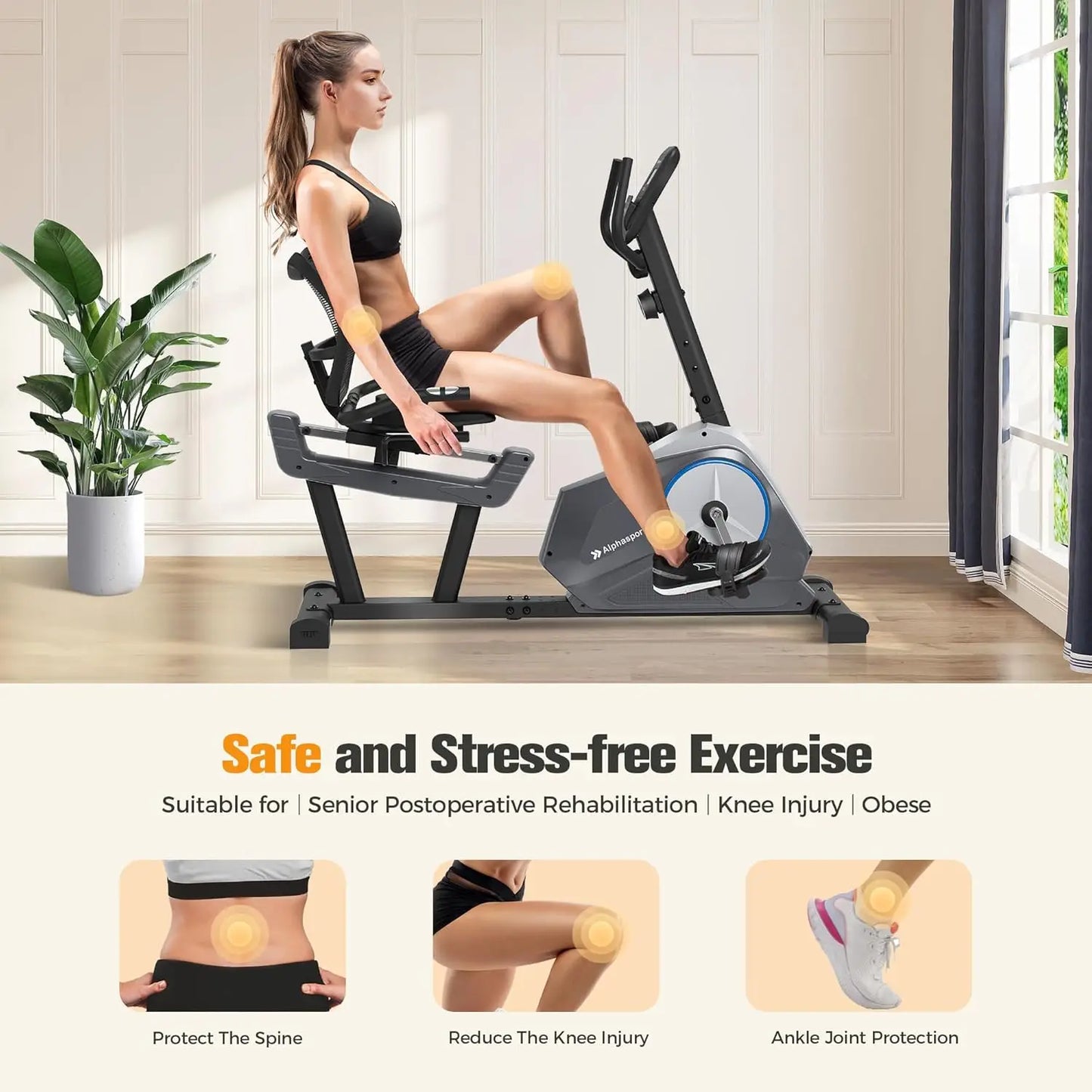 Recumbent Exercise Bike 16-Level Resistance Magnetic Stationary Bike with Bottle Holder Adjustable Wide Cushioned Seat for Home,