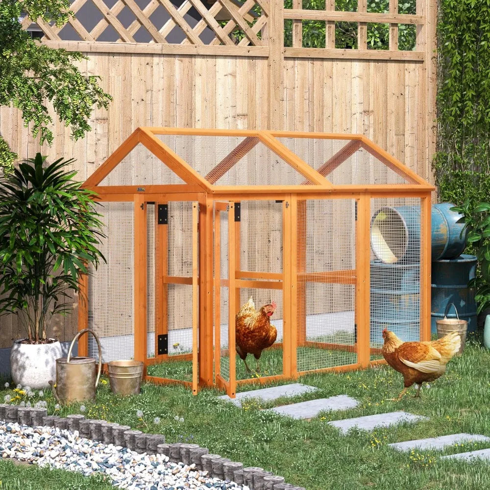 Chicken Run, Wooden Large Chicken Coop, Combinable Design with Perches & Doors for Outdoor, Backyard, Farm, 4.6' x 2.8', Orange
