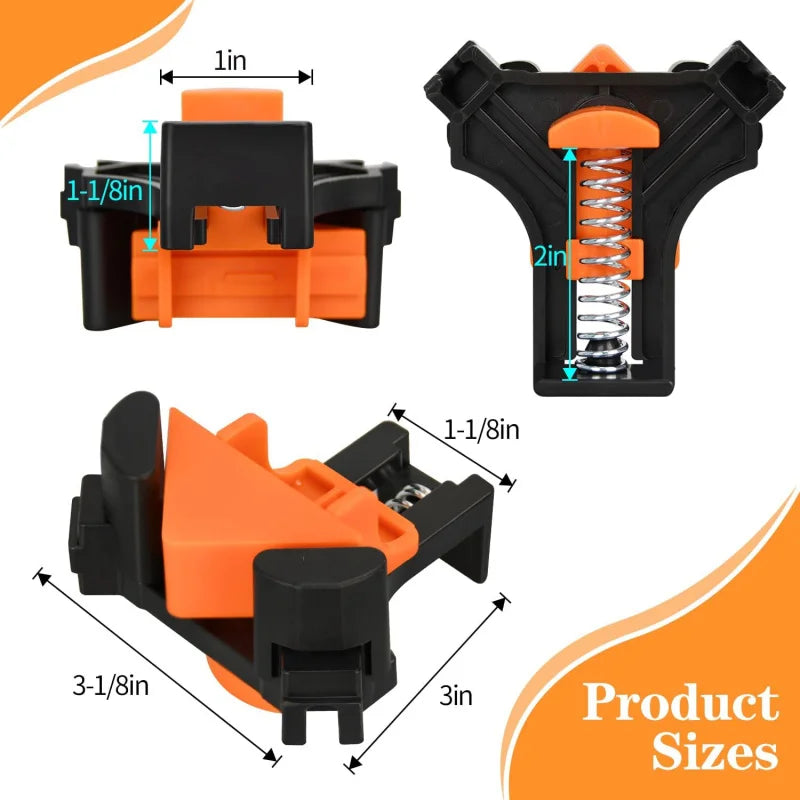 4 Plastic Corner Clamp, 90 Degree Right Angle Woodworking, Adjustable Spring Loaded(4 )