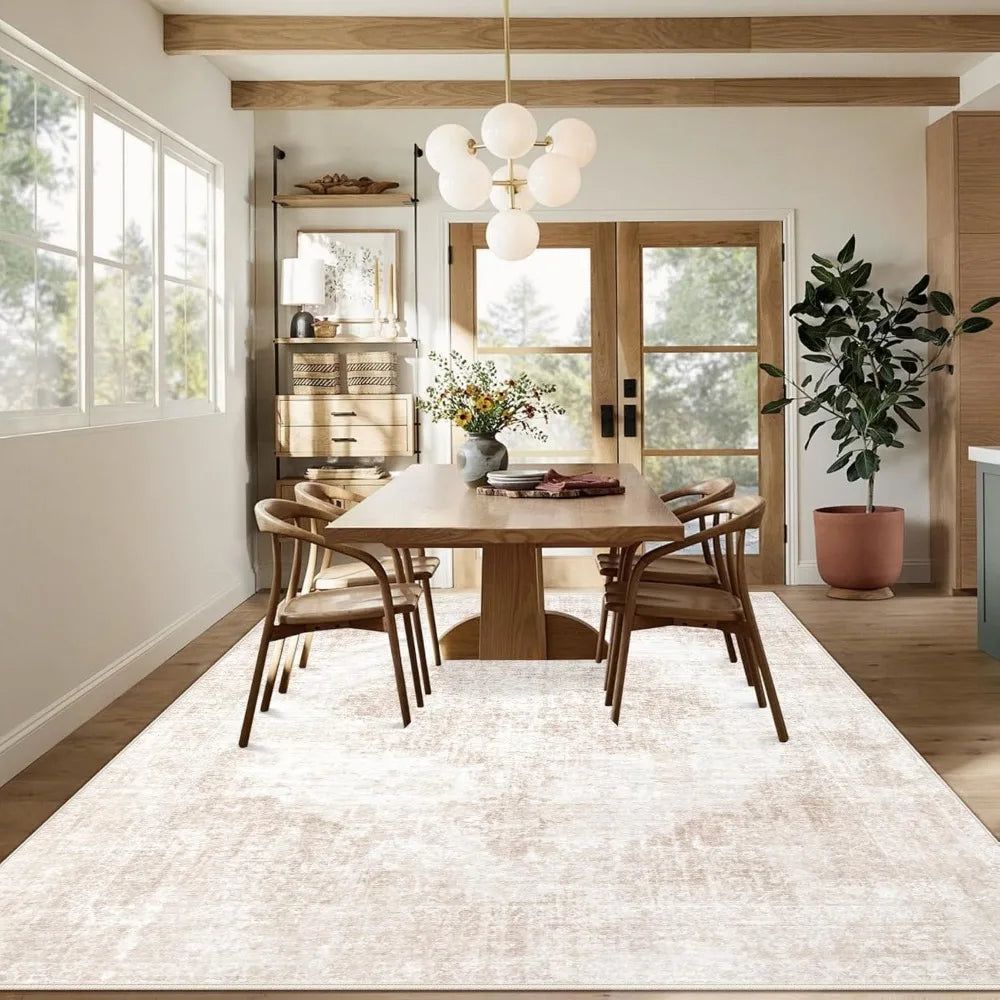 Area Rug 8x10 Vintage Rug: Large Washable Living Room Rug Retro Medallion Distressed Rug Soft Low Pile Non-Slip Rugs Indoor Floo