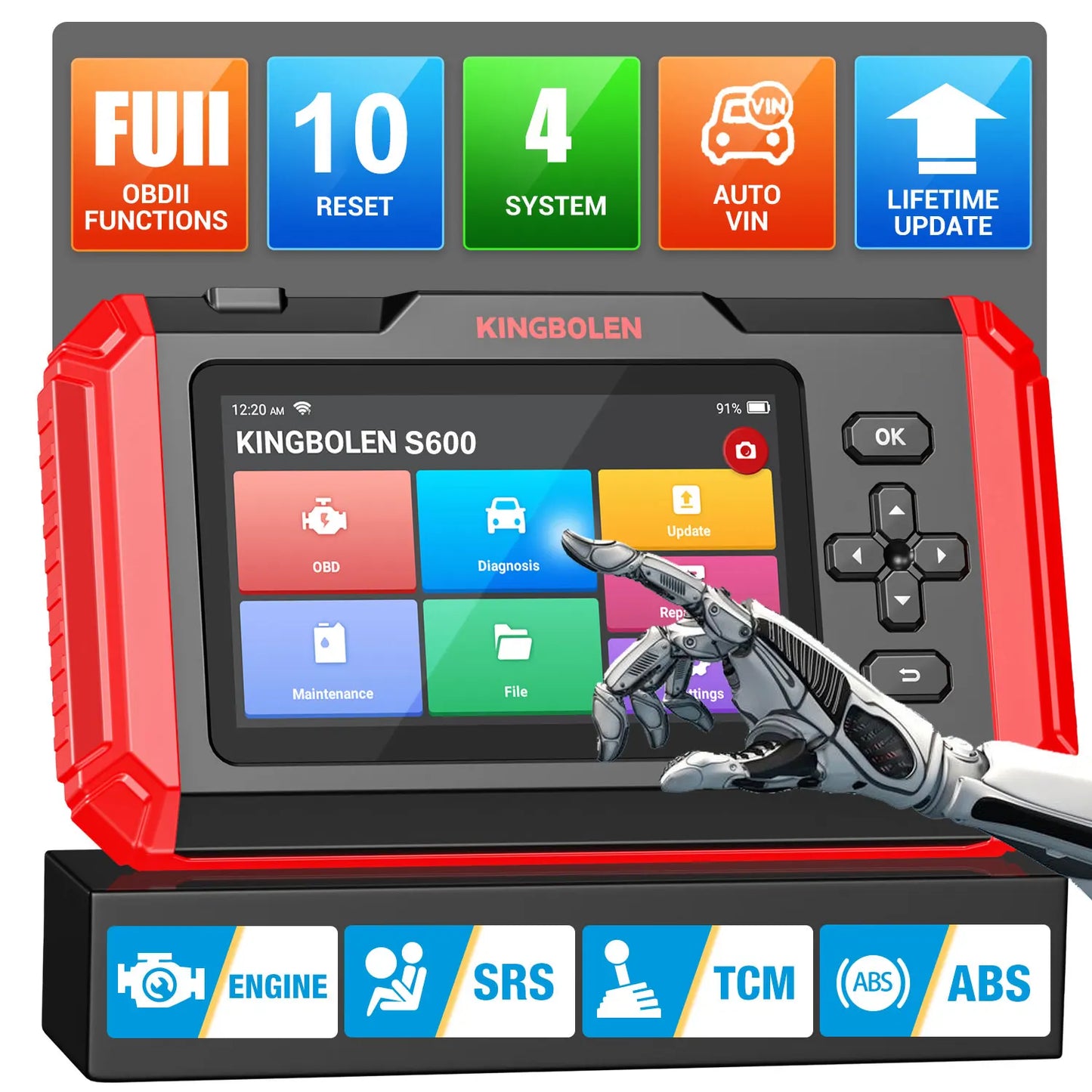 KINGBOLEN S600 Lifetime Free Update Car Diagnostic Tools ABS SRS ECM TCM 4 systems 10 Resets Auto OBD Scanner pk LAUNCH X-431