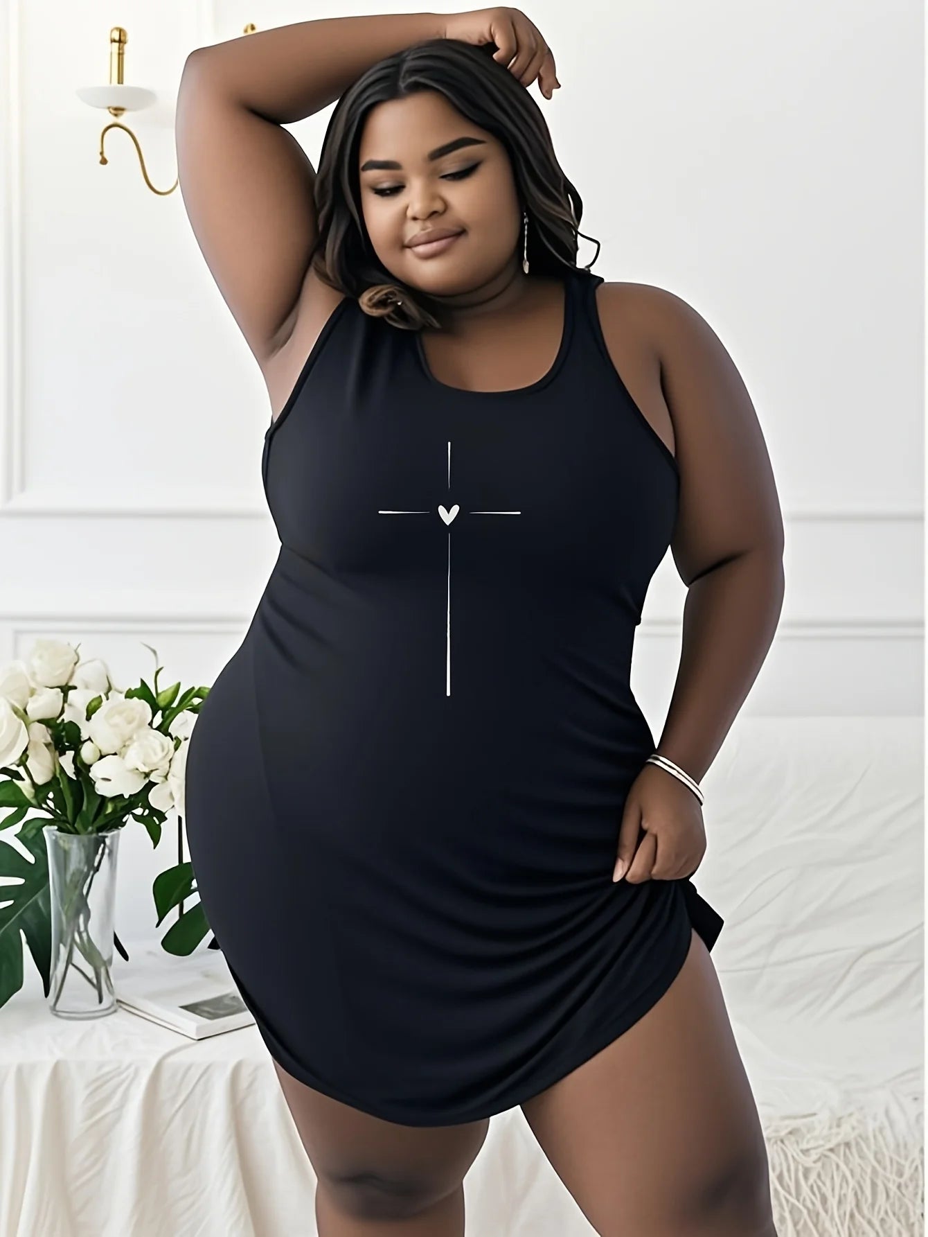 Lady Summer plus size White Dress With Simple Design printed t shirt dress White Dress With Simple Design