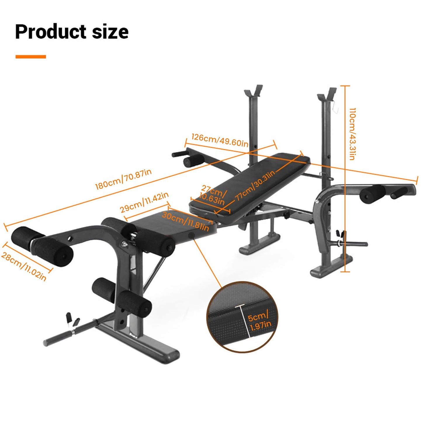 Standard Weight Bench, Bench Press Set with Preacher Curl Pad and Leg Developer, Weight Lifting Equipment for Home Gym