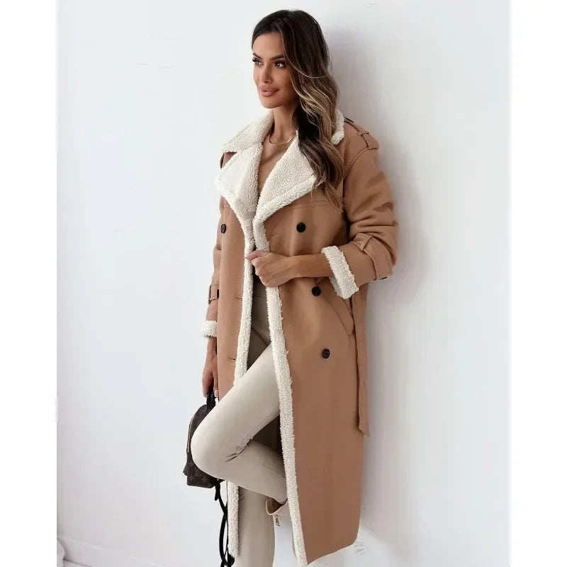 Women Coat Fashion Autumn Winter Clothes Faux Fur Thick Warm Jacket Ladies Long Sleeved Lapel Collar Elegant Soft Coat Outwear