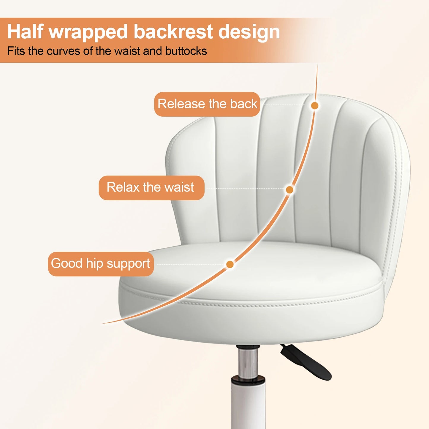 Small Round Rolling Desk Chair Armless Comfy Vanity with Low Backrest PU Leather Height Adjustable Swivel Work Spa Chair