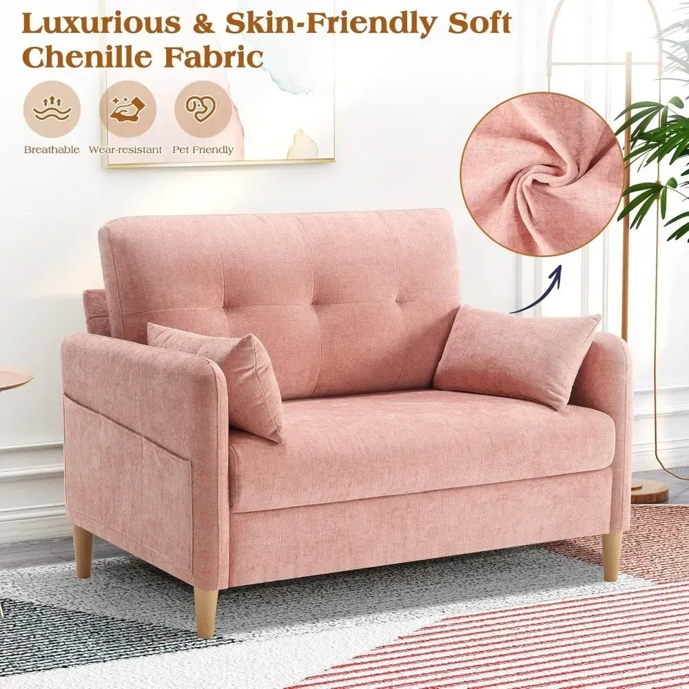 47” Small Couch for Living Room, Chenille Fabric Love Seat Comfy Sofa for Bedroom with Throw Pillow Loveseat Sofa