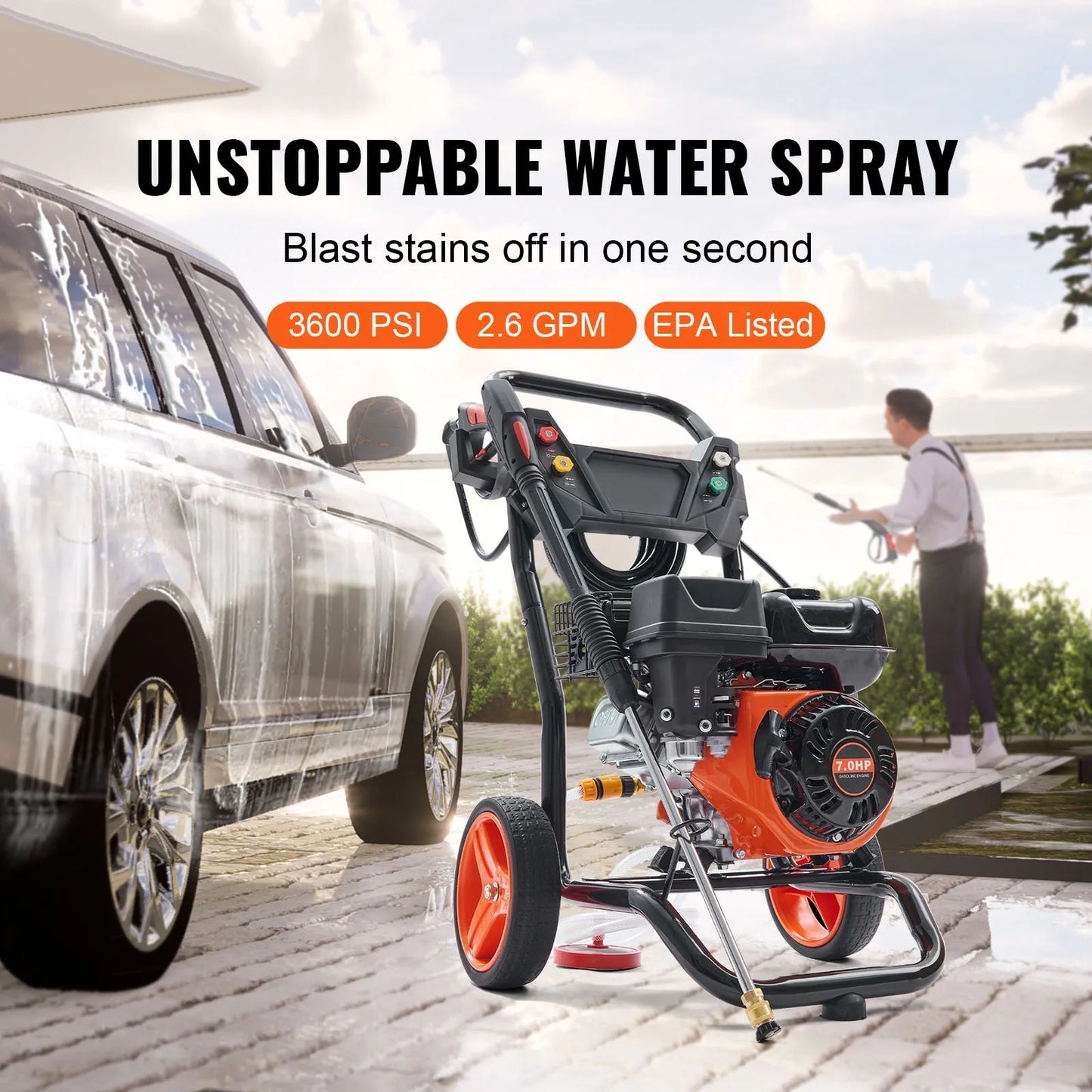 SucceBuy Gas Pressure Washer 3600 PSI 2.6 GPM Gas Powered Pressure Washer with Copper Pump Spray Gun and Extension Wand 5Nozzles
