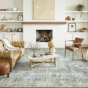 Large Area Rug for Living Room 10x14, Machine Washable Neutral Oriental Farmhouse Rugs for Bedroom, Soft Non-Slip Low Pile Indo