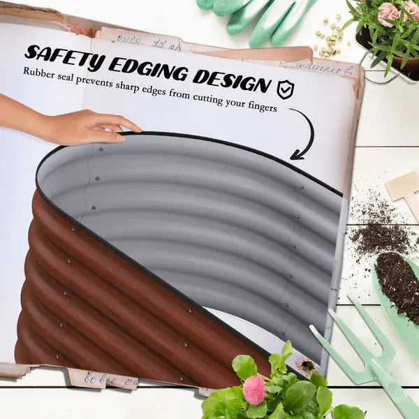 Outsunny Galvanized Raised Garden Bed, Brown, 3.4x2ft, with Safety Edging, Metal Planter Kit for Vegetables