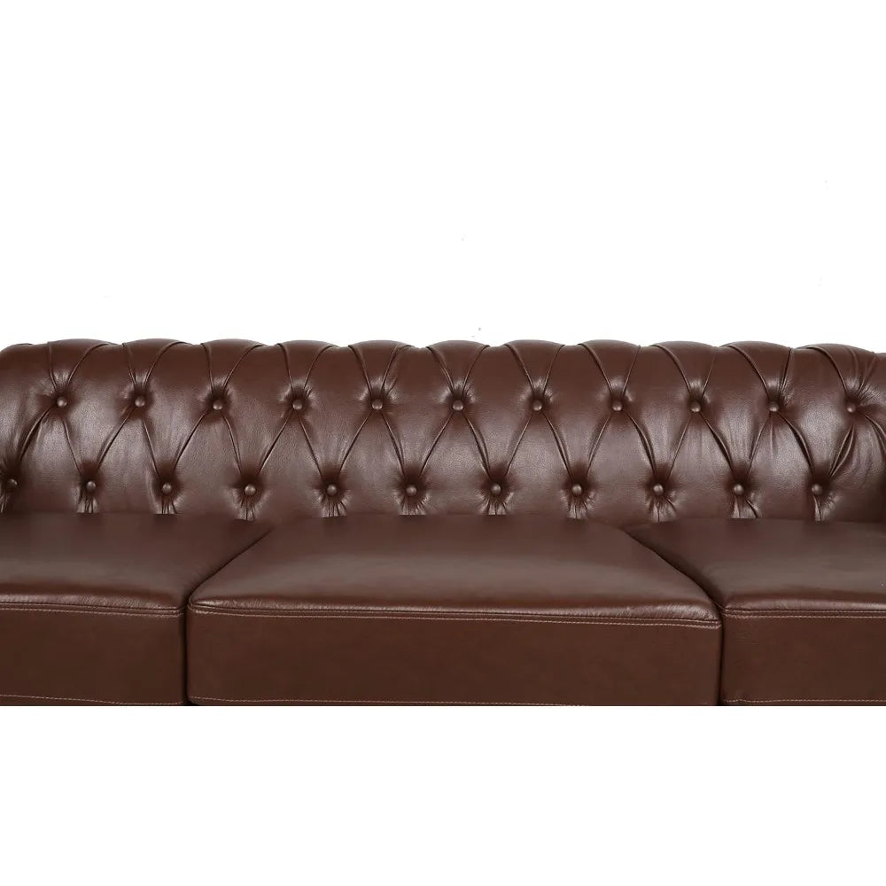 Chesterfield Sofa, Classic Tufted Upholstered Leather Couch, Modern 3 Seater Couch Furniture with Tufted Back for Living Room O