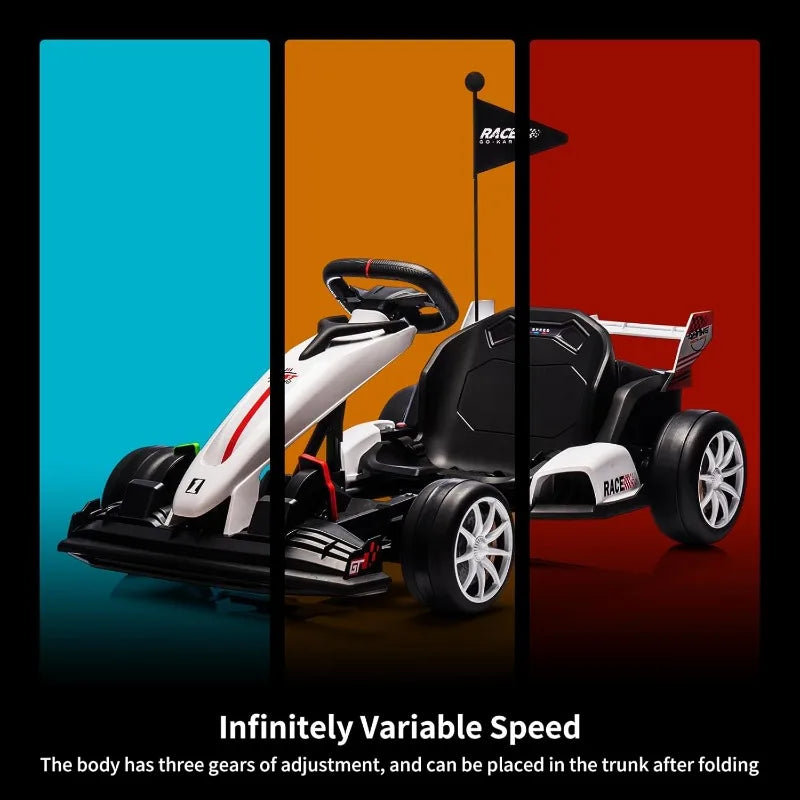 Go Kart Electric Drift Kart Car with Adjustable Seat, 24V Outdoor Ride On Toy with Variable Speed Mode, Crazy Cart