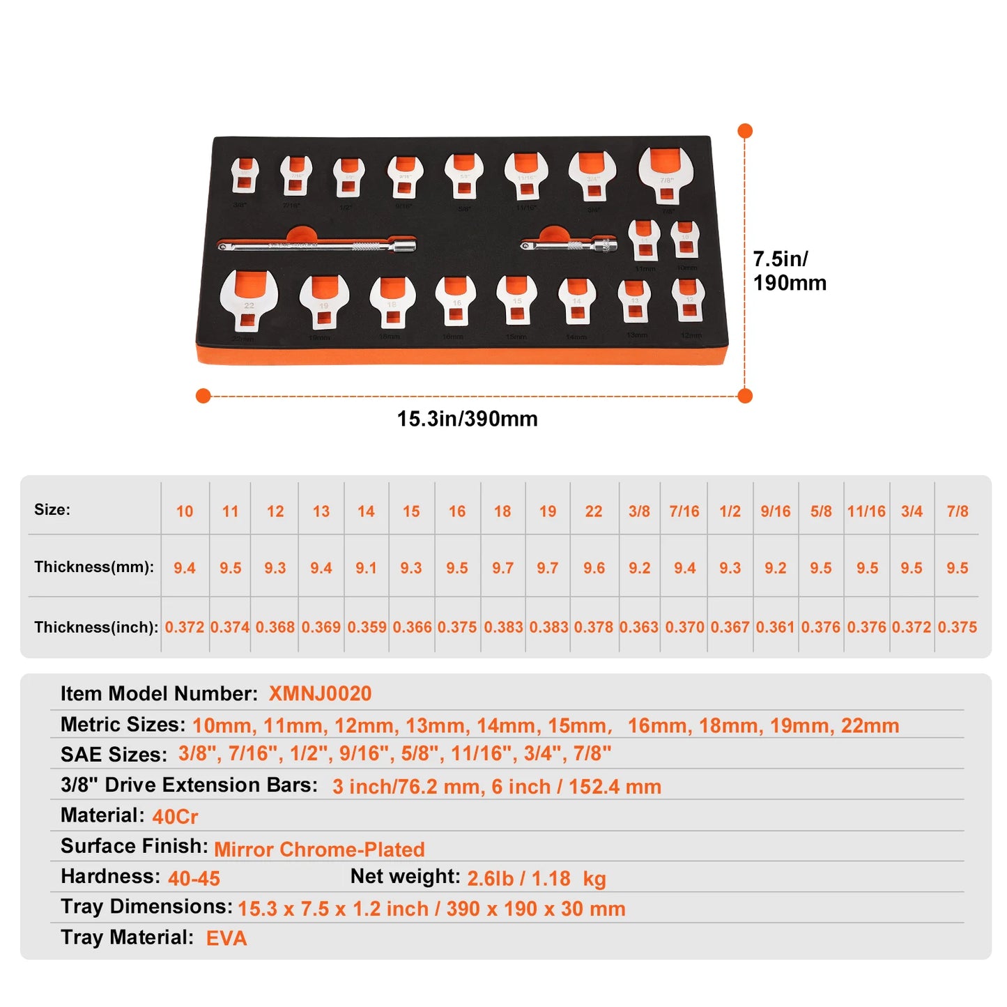 SucceBuy 14/15/20/24PCs Crowfoot Wrench Set 1/2" 3/8" Drive Crows Foot Wrench Set CR-MO Steel Crowfoot Wrench Set