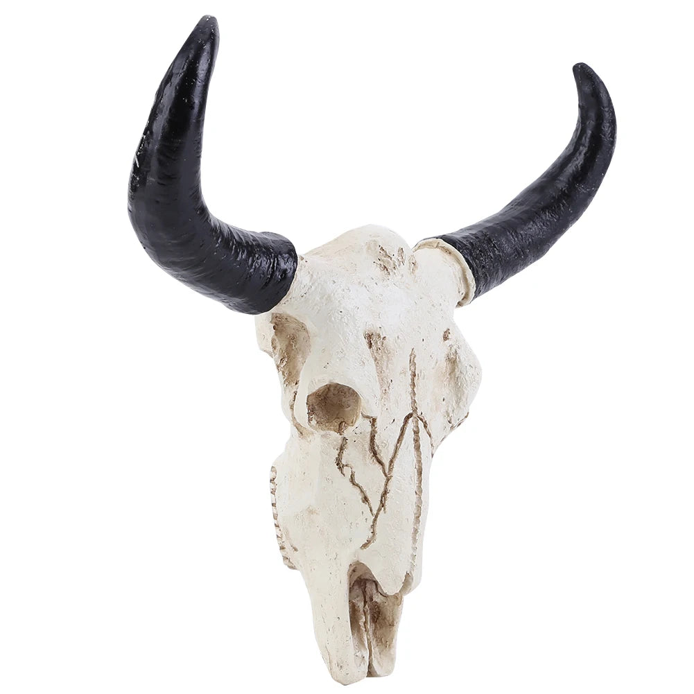 Resin 3D Animal Wildlife Horns Sculpture Longhorn Cow Skull Head Wall Decoration