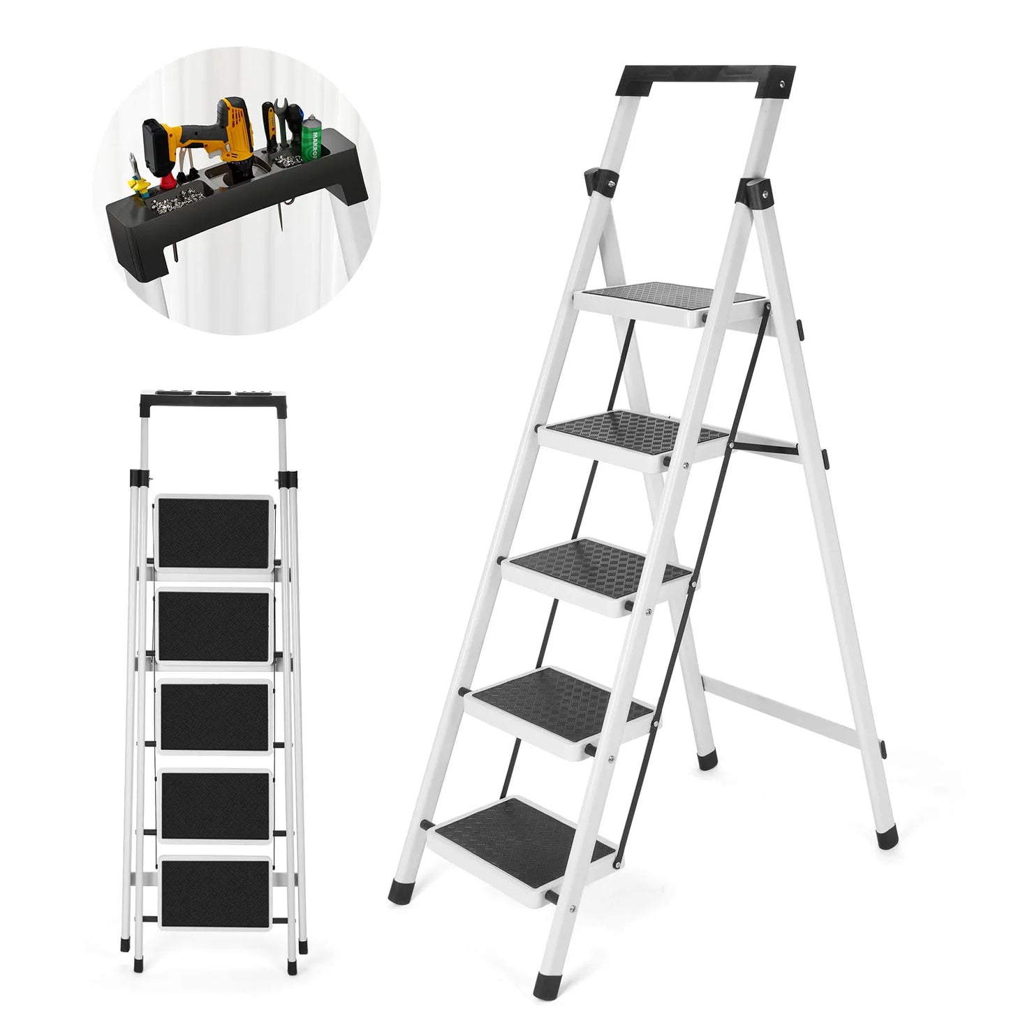 Multifunctional Kitchen Step Stool Safety Folding Ladders Carbon Steel Thickened Indoor Herringbone Stair Telescopic Ladder