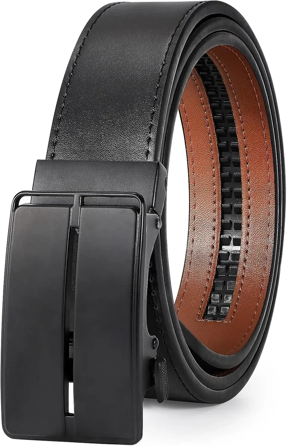 Mens Leather Ratchet Belt Automatic Buckle 1 3 8 Dress Belt