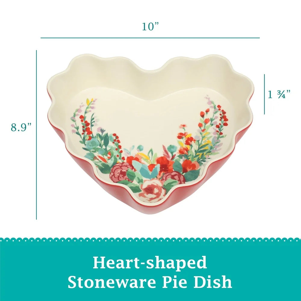 Heart Ruffle Stoneware Pie Plate Nonstick Baking Dish Scalloped Edges Ideal Deep Dish Casseroles and Pies Oven to Table