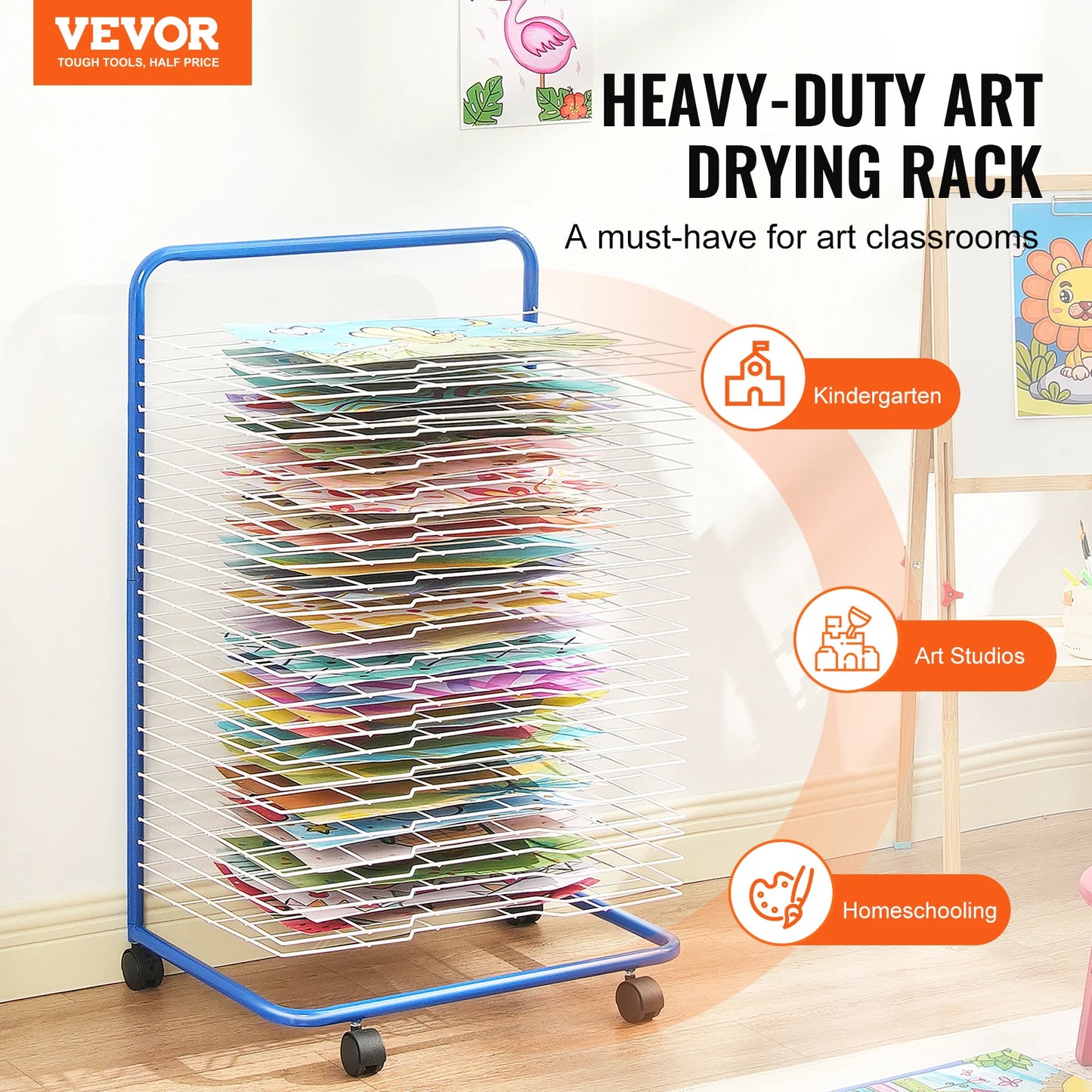 SucceBuy Art Drying Rack 25 Removable Shelves Paint Drying Rack With Lockable Wheels Carbon Steel Painting Drying Rack