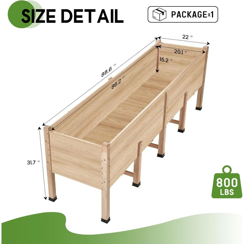 amerlife 8x2 ft raised garden bed, 16 inch depth featuring legs, drainage holes, ideal for vegetables, flowers, herbs, elevated