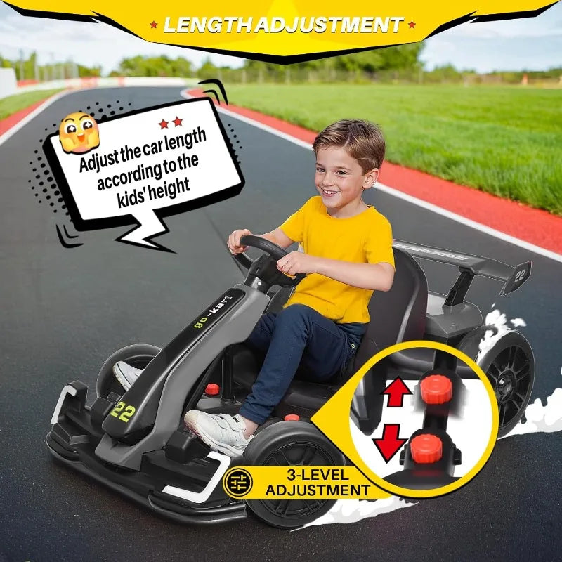 Blitzshark 24V Kids Go Kart 300W Drift Kart Powerful Electric Pedal Kart Outdoor Race Toy, with 2X150W Strong Motor