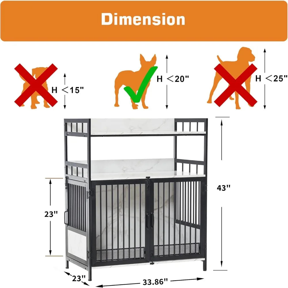 Furniture Style Dog Crate with Storage Shelves, Heavy Duty Wooden Dog Cage End Table, Triple Doors Pet House Indoor, 1368 (Whit