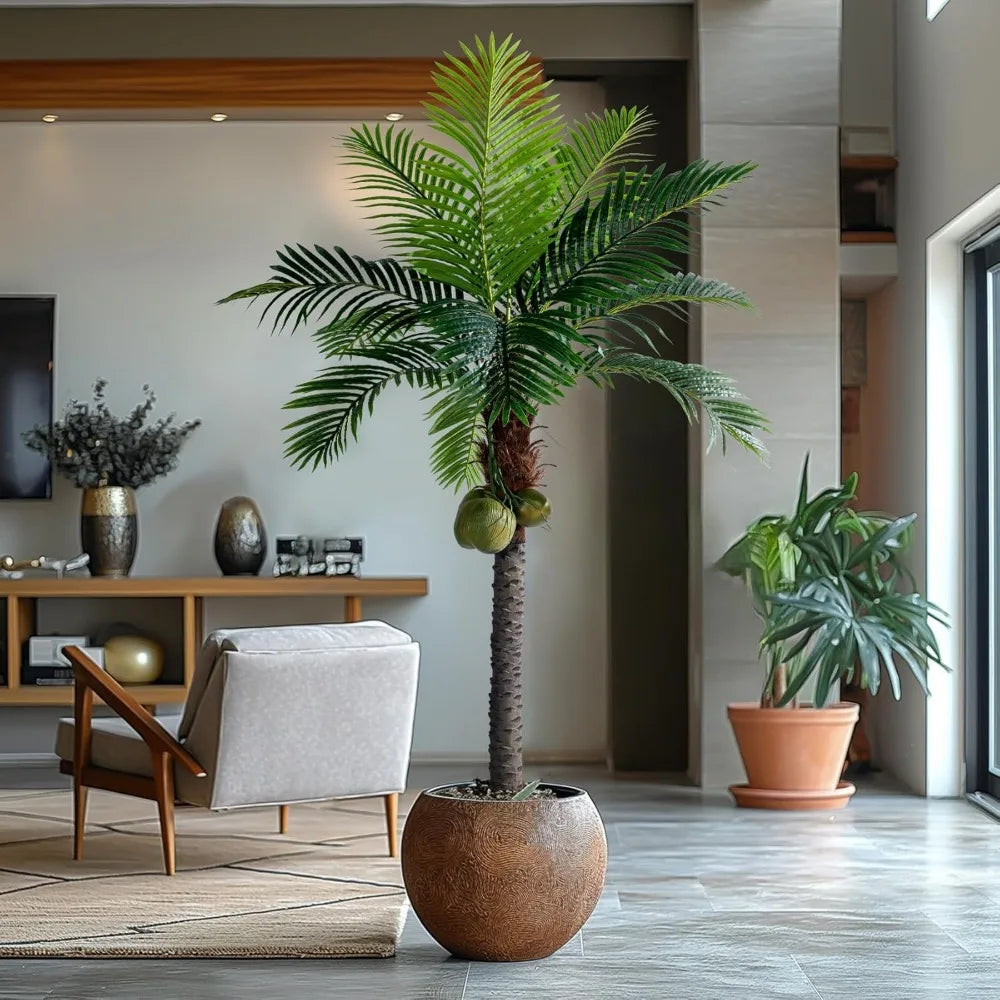 6FT Artificial Phoenix Palm Tree with Coconut Fruit Outdoor Indoor Decor Large Faux Coconut Silk Palm Tree Tropical Fake Tree La