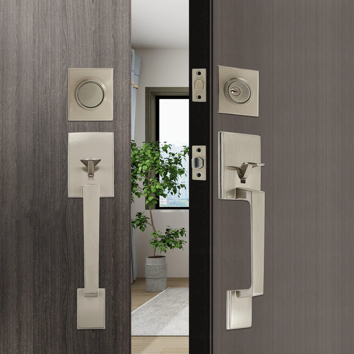 Door Lock Security-protection Double Front Door Lock Set Door Handle Door Lock with Keys Door Set with Reversible Handle Lever