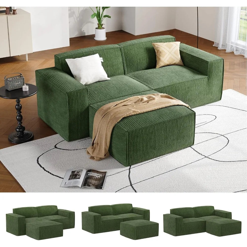 80 Inch Sectional Sofa with L-Shape Chaise, Plush Corduroy Cloud-Like Seating, High-Back Upholstered Living Room Furniture