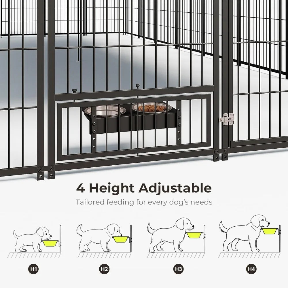 10X19FT Large Dog Kennel Outside with Feeding, Heavy Duty Outdoor Dog Run Cage with Cover & Lock, Outdoor Pet Enclosure Fence fo