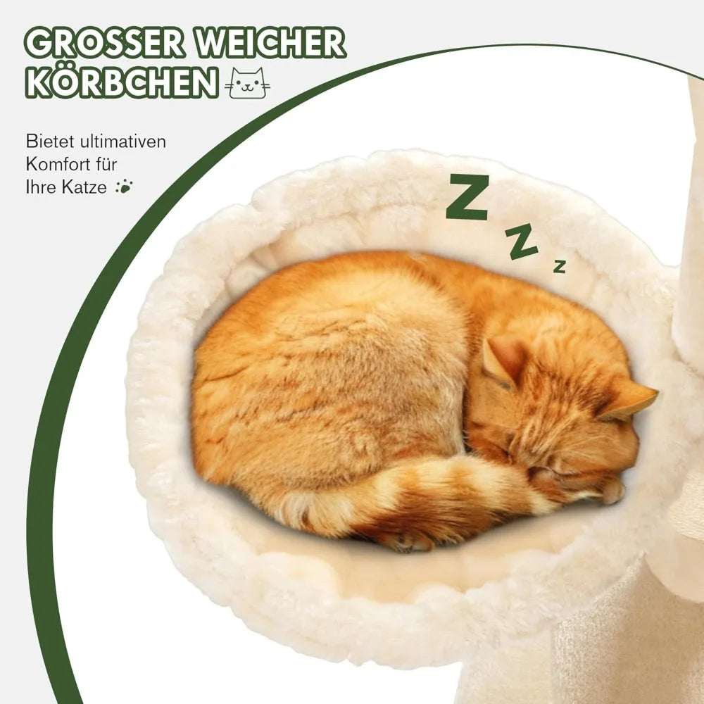 66 Inches Multi-Level Large Cat Tree Tower for Indoor Big Feline/Cozy Plush Perches/Condo/Sisal Scratching Posts