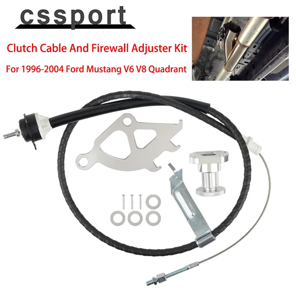 New Car Mustang Firewall Adjuster Kit Auto Parts And Quadrant Clutch Cable Aluminum For 1996-2004 Silver Easy to install