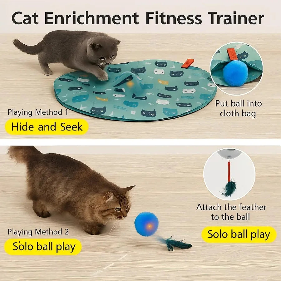 Interactive Cat Toys Play Mat with Automatic Motion Balls LED Lights Bird Chirping Sound 3 Speed Levels Indoor Enrichment Cat P