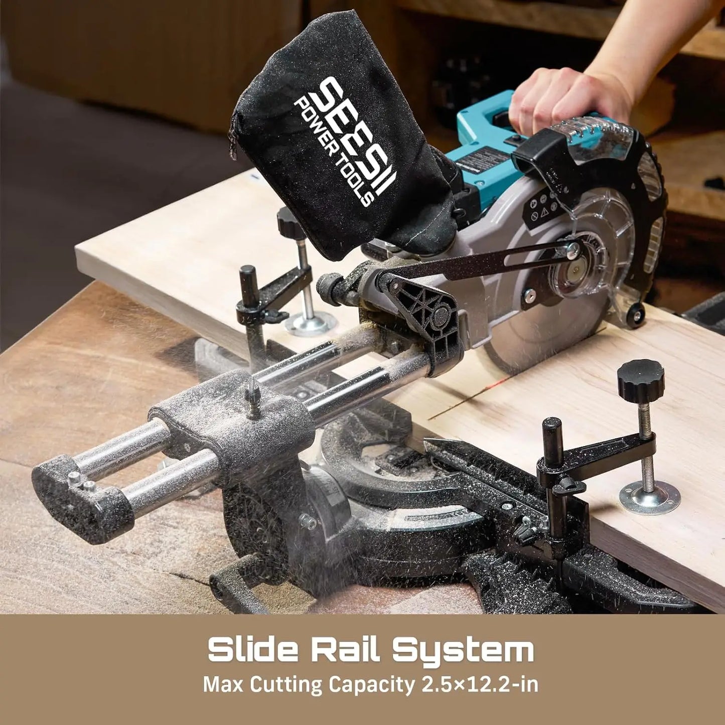 Seesii Sliding Compound Miter Saw 8'' Cordless Power Miter Saw with Laser Guide Single Bevel 45° Wood Cutting Sliding Saw