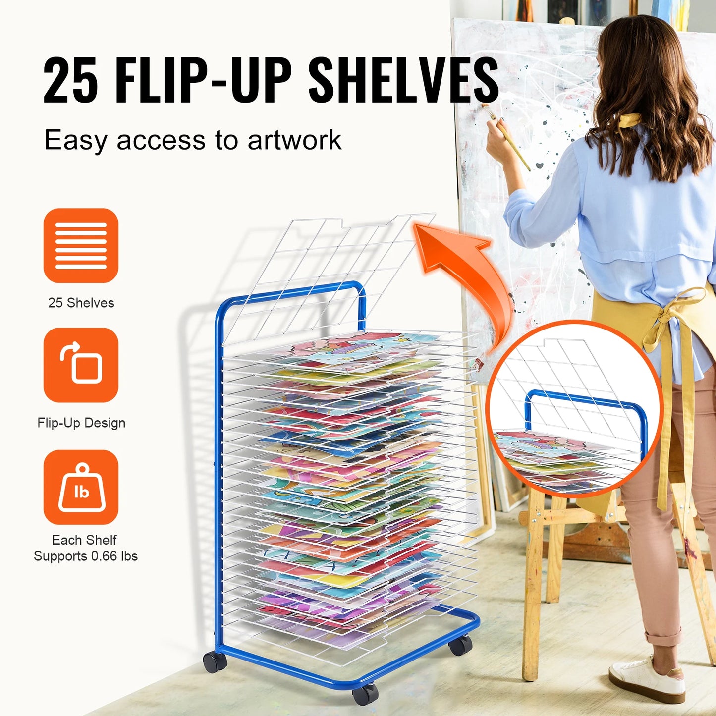 SucceBuy Art Drying Rack 25 Removable Shelves Paint Drying Rack With Lockable Wheels Carbon Steel Painting Drying Rack