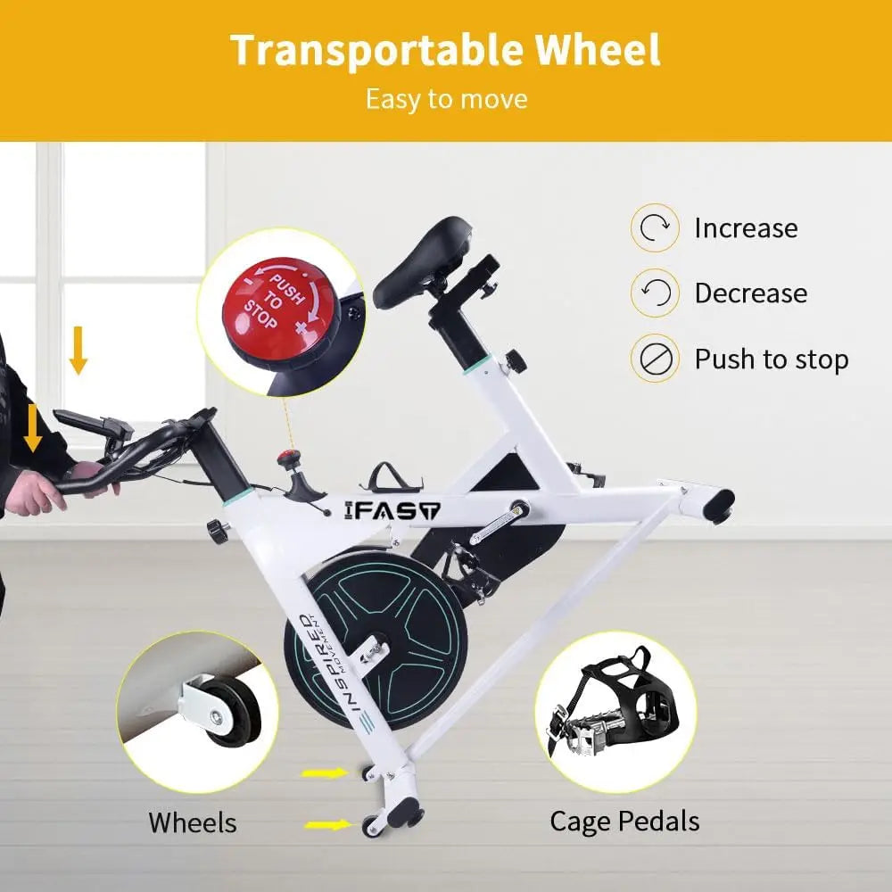 Home indoor exercise bike with LCD display and comfortable seat for aerobic fitness training in home gym
