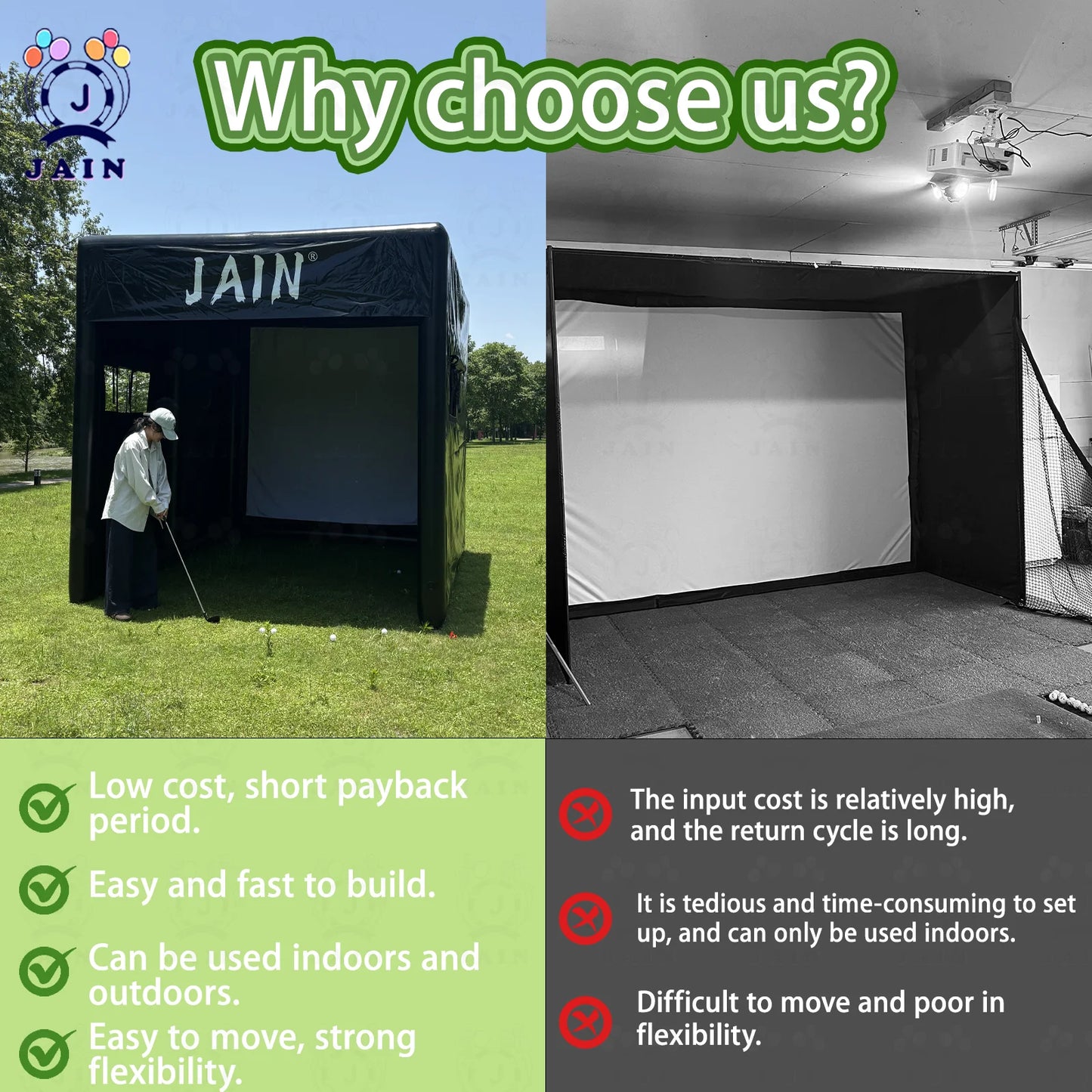 US Stock 13ft Inflatable Golf Simulator Tent For Practice Swing With Screen PVC Inflatable Driving Range For Outdoor Training