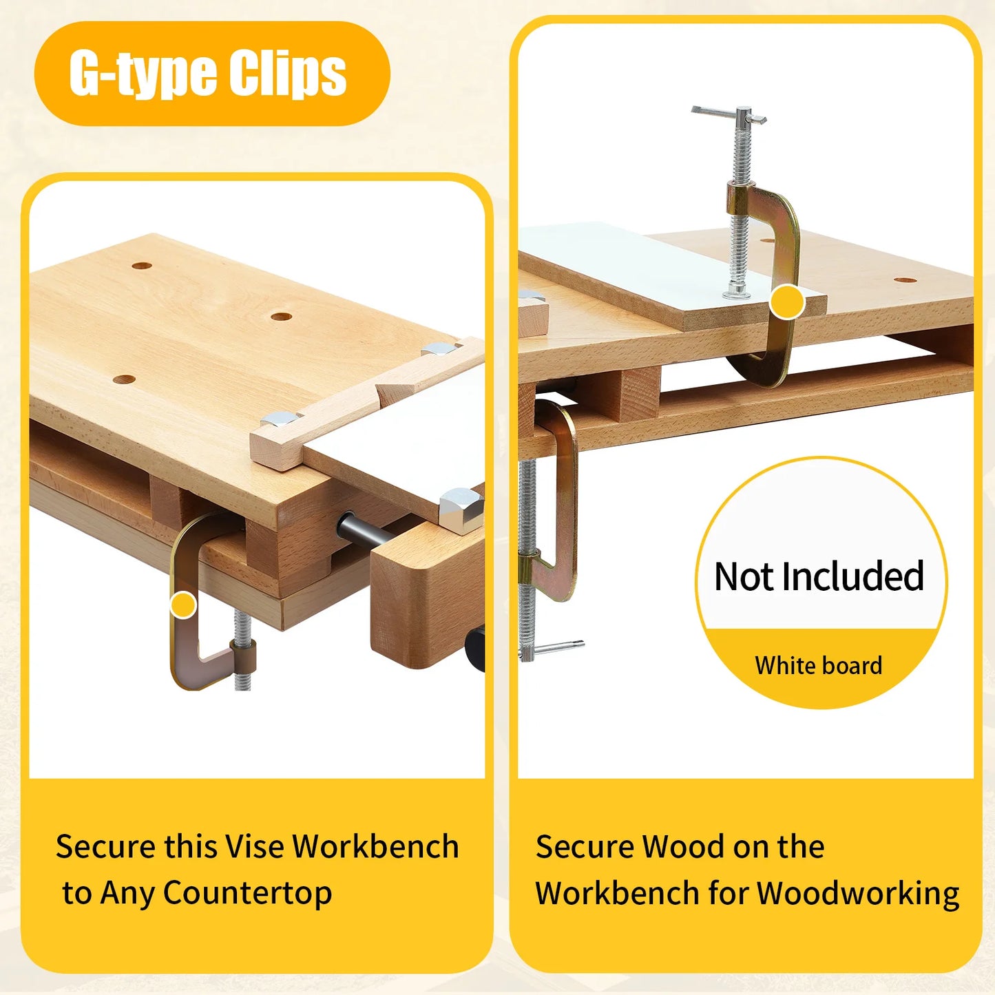 Woodworking Bench Vise with 4 Bench Dogs and 2 Clips Wood Bench Vises Kit for Garage Studios