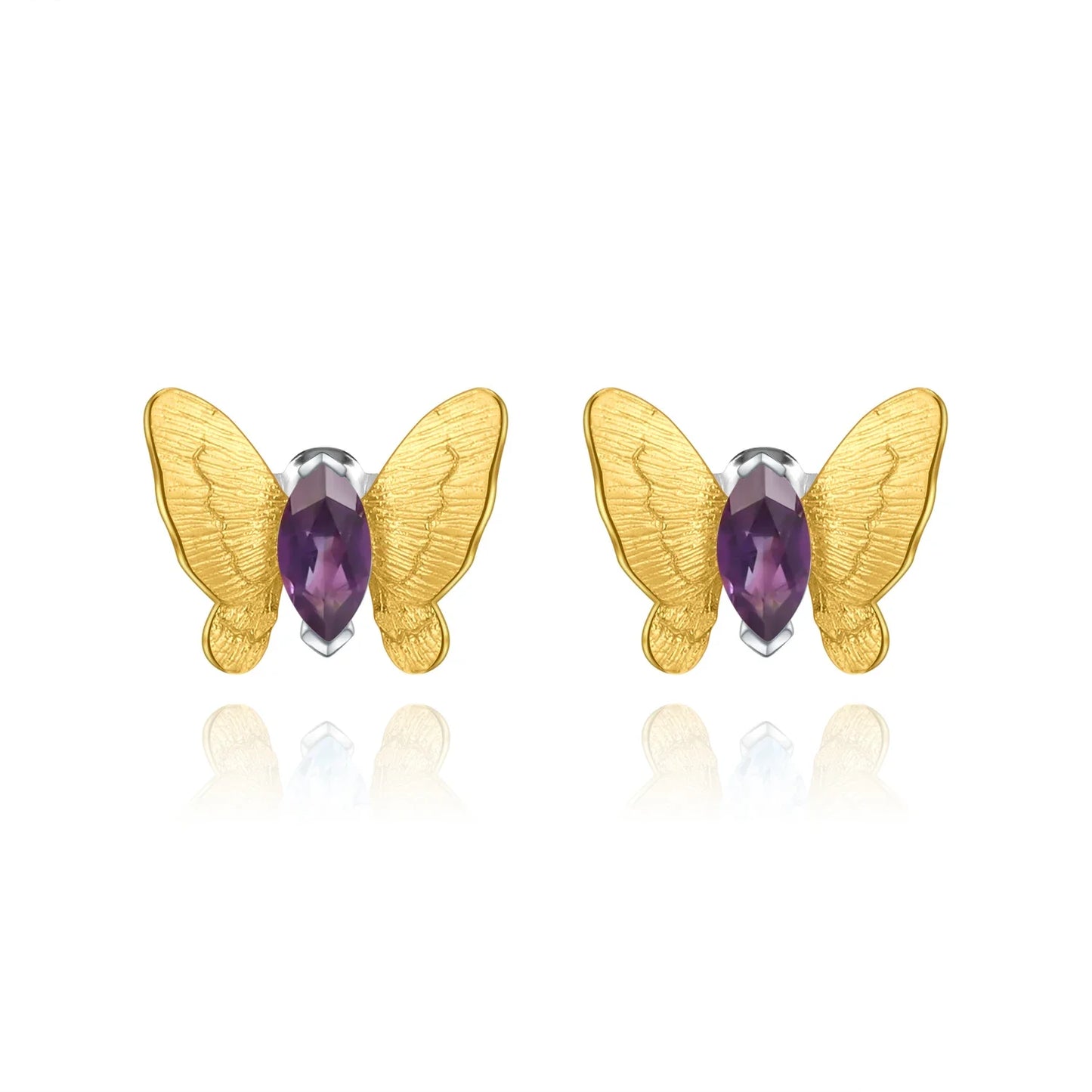 GEM'S BALLET 925 Sterling Silver Butterfly Handmade Earrings Natural Amethyst Gemstone Stud Earrings For Women Fine Jewelry