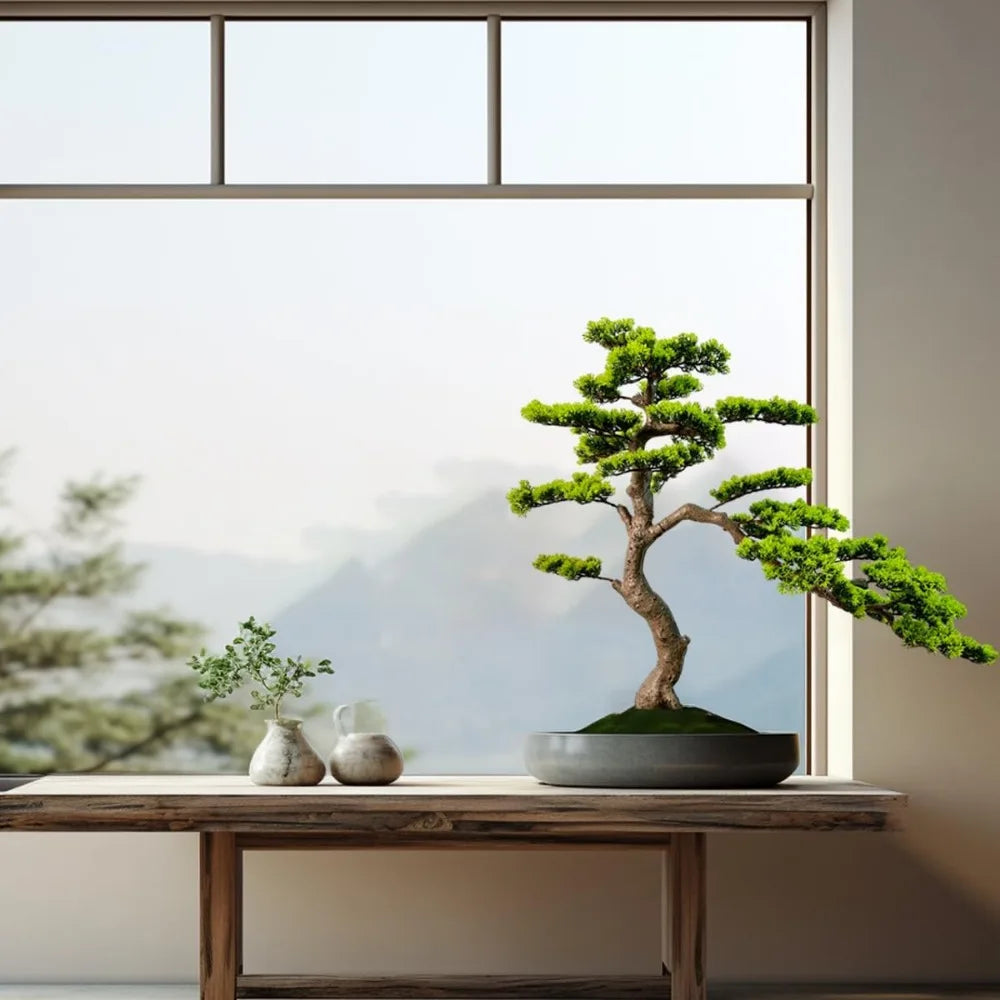 3ft(43in) Artificial Bonsai Tree Juniper Faux Plants Indoor Big Fake Plants Decor with Ceramic Pots for Home Table Office Desk B