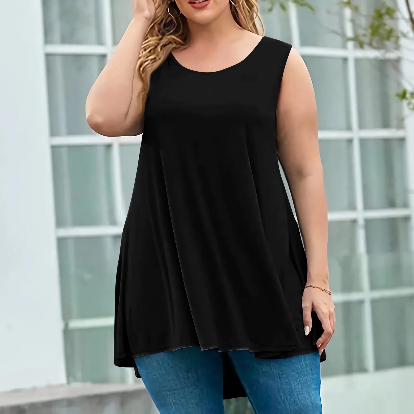 Plus Size Tanks & Camis women's fashion summer round neck sleeveless casual solid color loose pullover top plus size vest tops
