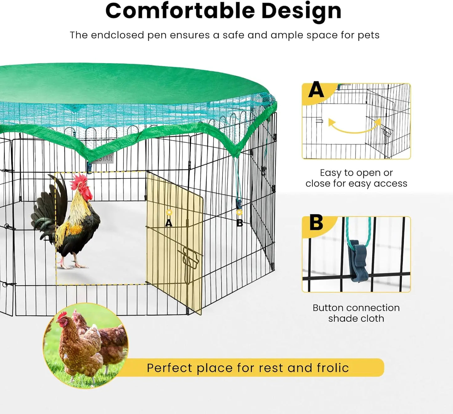 8 Panel Foldable Outdoor Backyard Metal Coop Chicken Cage Enclosure Duck Rabbit Cat Crate Playpen Exercise Pen with Weather