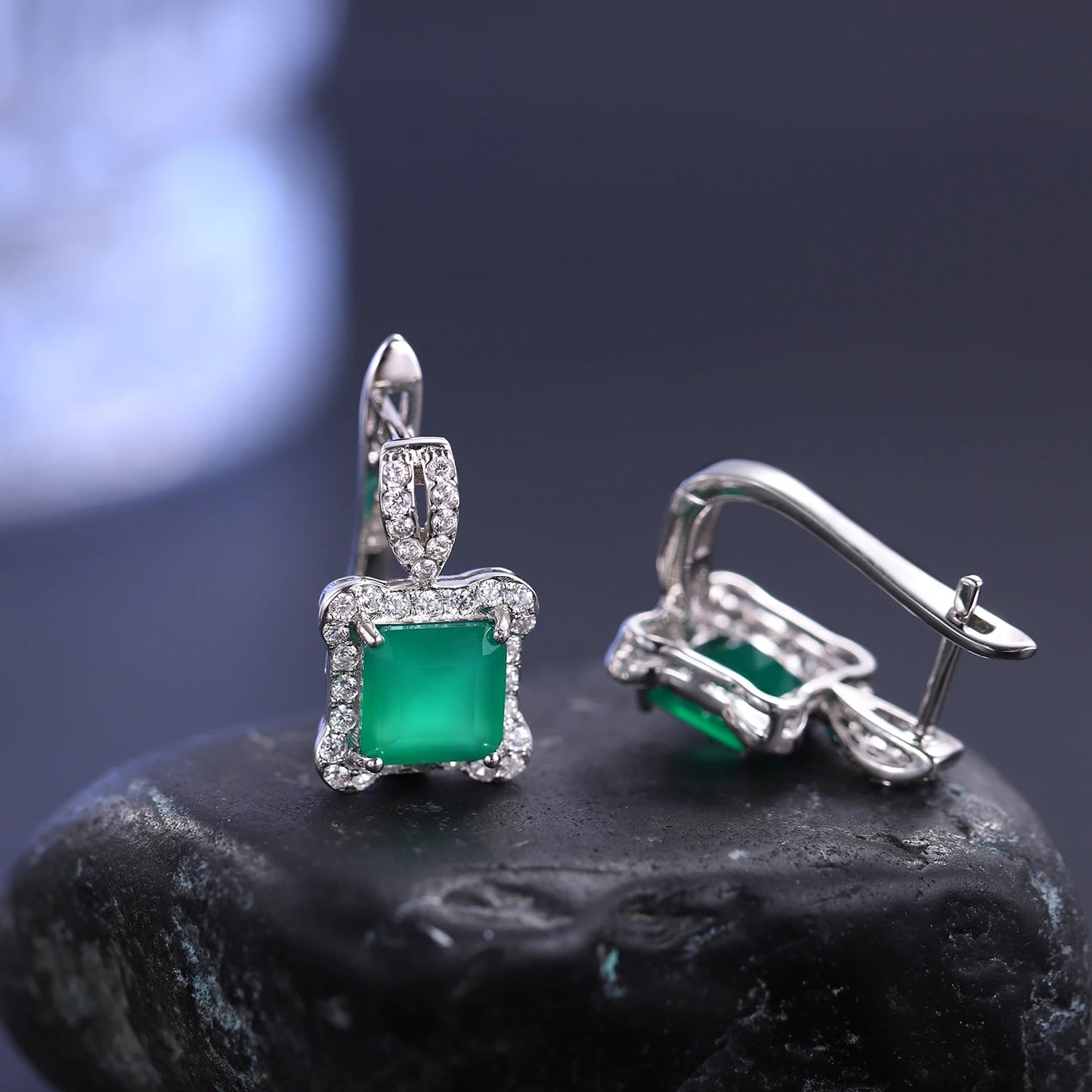GEM'S BALLET Onyx Earrings 3.77Ct Natural Green Agate Gemstone Earrings 925 Sterling Silver Vintage Stud Earrings For Women