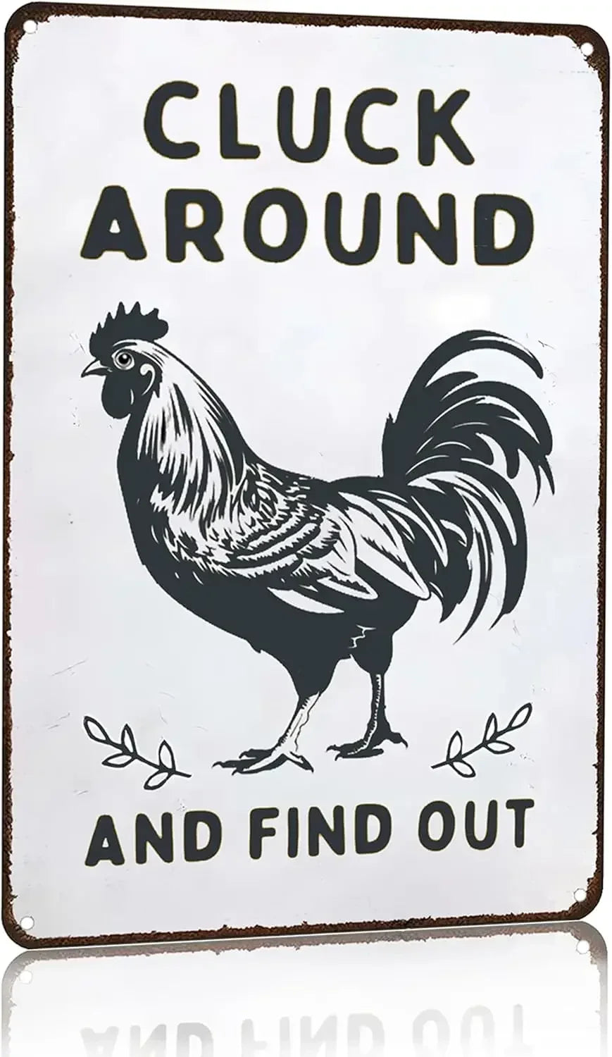 FarmLaughs Whimsical Chicken Sign | Funny Aluminum Decor | Farmhouse/Garden Wall Art | Rustic Aluminum, Chicken Yoga & Hen House
