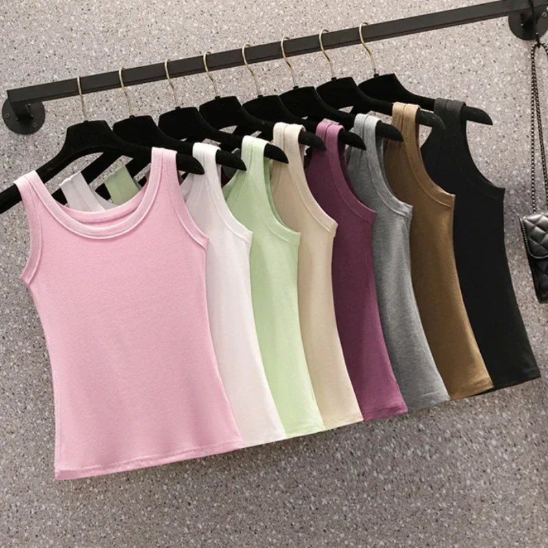 2025 Casual Cotton Comfortable Plus Size Tank Top Women Summer New Sleeveless Tops Wearing Outside Oversized Camisole