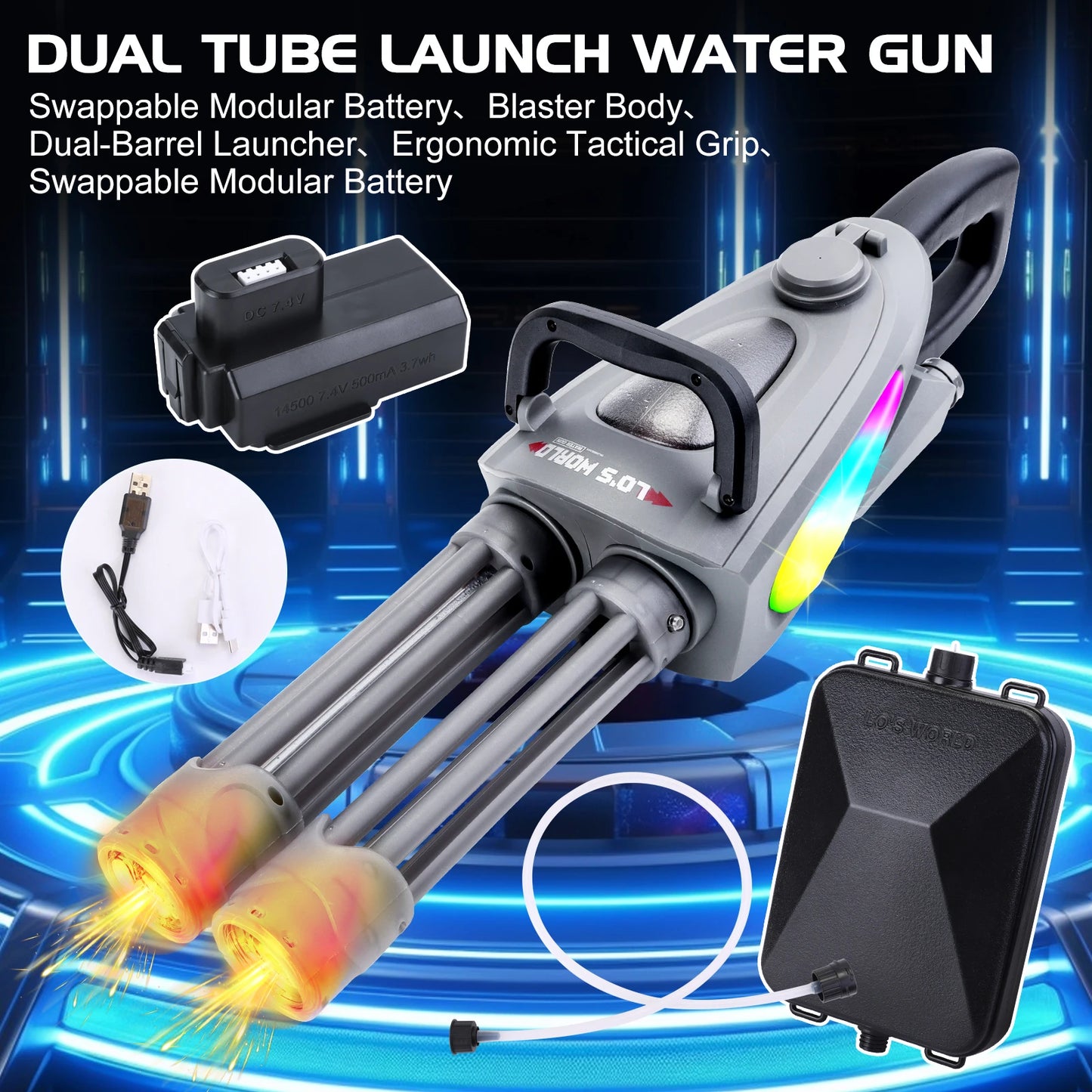 Gatling Electric Water Gun Toy For Kids Aged 8-12 Double Barrel Water Blaster Toy With Backpack Gift For Children Adults