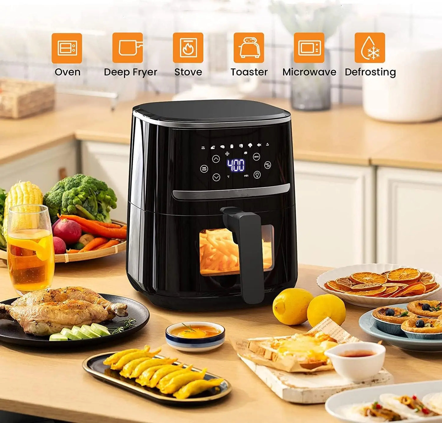 Adoolla Air Fryer Oven 5 Qt Large Oil Free Touch Screen 1500W Mini Oven Combo with 7 Accessories, One-Touch Digital Controls, No